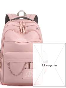 中號經典背包字母拼貼裝飾書包，適合畢業生、青少年女孩、新生、大二、大三、大學、大學和高中，非常適合戶外、旅行和返校