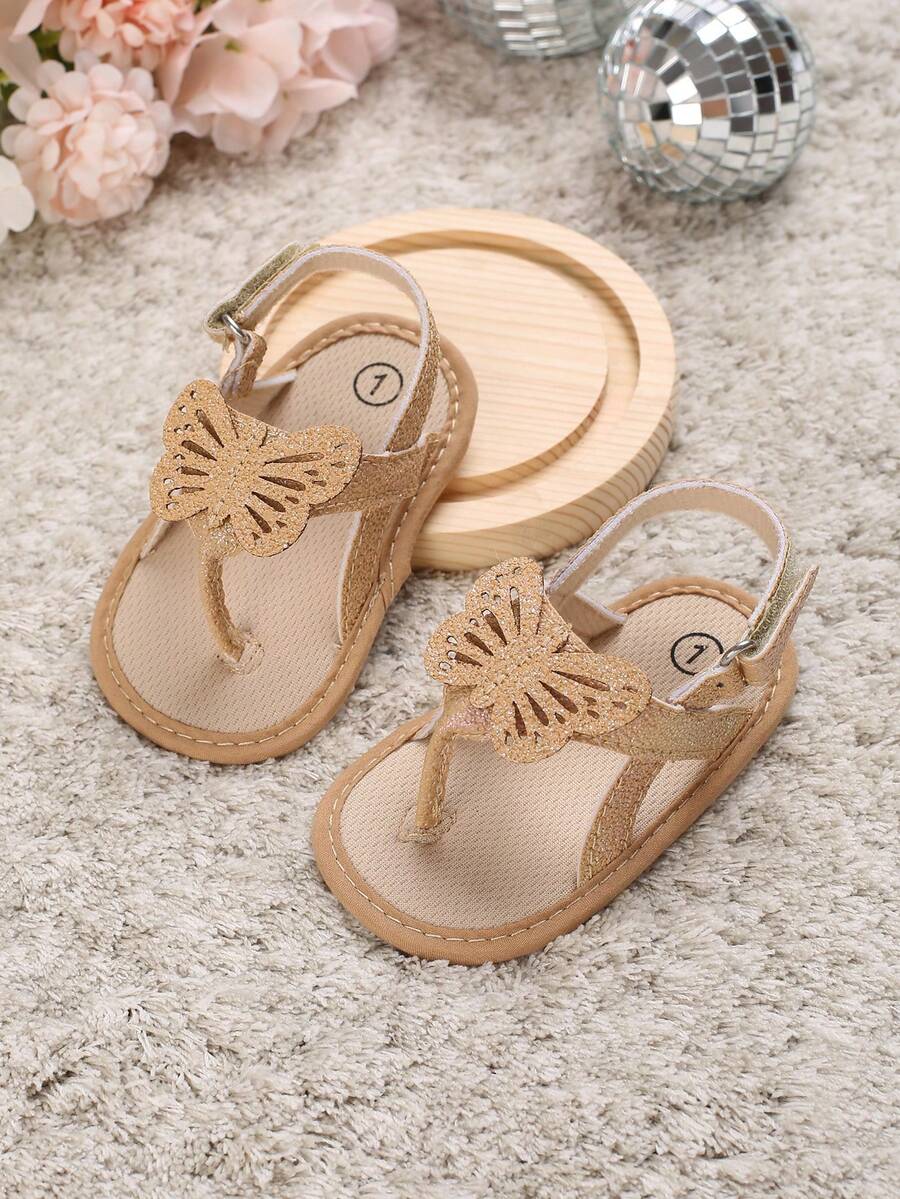 Bebé Sandalias con correa en el tobillo de dedo con diseño de mariposa - Albaricoque - Ver 1