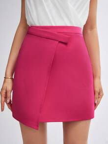 BizChic Solid Wrap Hem Skirt - Hot Pink - View 5