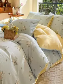 4入組/套花卉圖案被套（1入組被套和1入組床單和2入組枕套）滌綸床上用品家用 - 綠色 - 查看 1