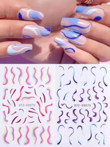 FULL BEAUTY 2sheets Line Pattern Nail Art Sticker - Multicolor - View 2