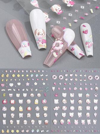 Beauty Sticker 2張花和小狗樣式美甲貼紙