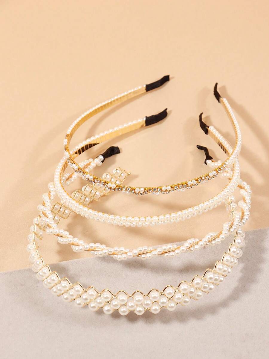 優雅4入組假珍珠裝飾頭帶王冠