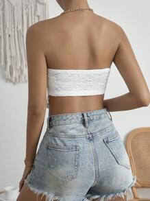 SHEIN Privé Áo nữ Bất đối xứng Lộ Lưng mép màu trơn Boho - trắng - Xem 2