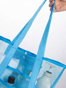 Oversized Beach Bag Mesh Design Double Handle For Beach - Blue - View 2