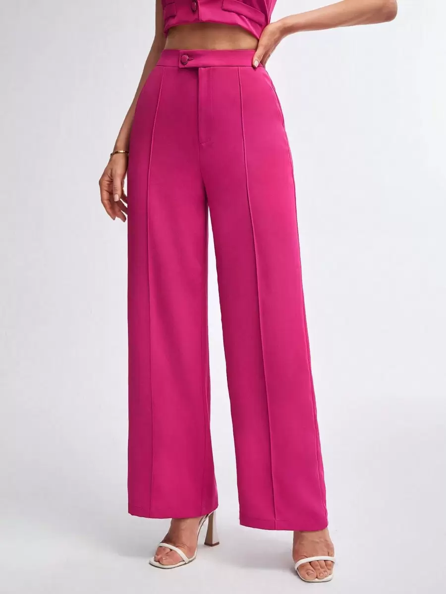 BizChic 素色高腰西裝褲工作服 - 玫紅色 - 查看 1