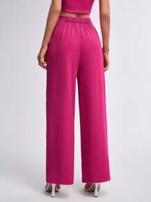 BizChic 素色高腰西裝褲工作服 - 玫紅色 - 查看 2