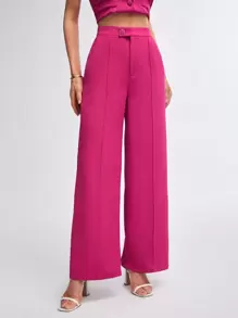 BizChic 素色高腰西裝褲工作服 - 玫紅色 - 查看 6