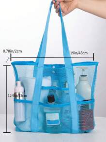 Oversized Beach Bag Mesh Design Double Handle For Beach - Blue - View 3