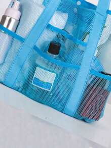 Oversized Beach Bag Mesh Design Double Handle For Beach - Blue - View 4