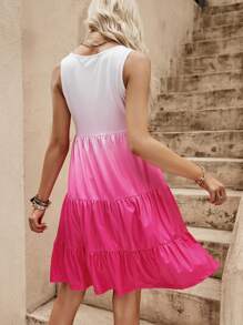 SHEIN VCAY Ombre Ruffle Hem Smock Dress - Pink - View 2