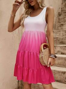 SHEIN VCAY Ombre Ruffle Hem Smock Dress - Pink - View 4