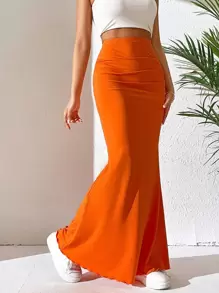 SHEIN EZwear Váy nữ màu trơn Thanh lịch - Màu Cam cháy - Xem 1