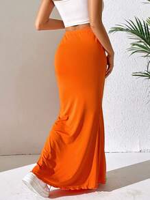 SHEIN EZwear Váy nữ màu trơn Thanh lịch - Màu Cam cháy - Xem 2