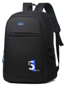 15寸防水中型筆記型電腦背包字母印花,旅行,學校背包,書包,黑色背包,輕便背包旅行必備,假期度假學校用品,適用於學生男士禮物 - 藍色 - 查看 1