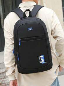 15寸防水中型筆記型電腦背包字母印花,旅行,學校背包,書包,黑色背包,輕便背包旅行必備,假期度假學校用品,適用於學生男士禮物 - 藍色 - 查看 2