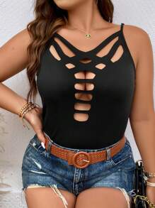 SHEIN Unity Plus Cut Out Front Cami Top - Black - View 1