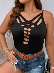 SHEIN Unity Plus Cut Out Front Cami Top - Black - View 8