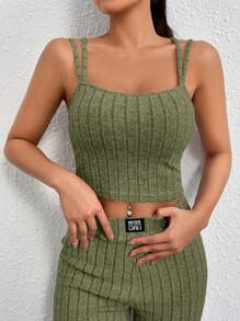SHEIN EZwear Top de tirantes crop unicolor - Verde militar - Ver 4