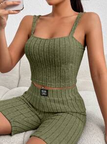 SHEIN EZwear Top de tirantes crop unicolor - Verde militar - Ver 7