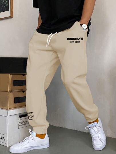 Guys Letter Graphic Drawstring Waist Sweatpants