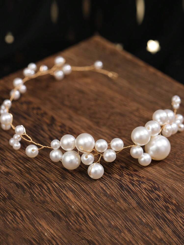 1pc Elegant Handmade Pearl Hairband For Women, Ideal For Weddings, Parties And Gifts Valentine's Day Accessories