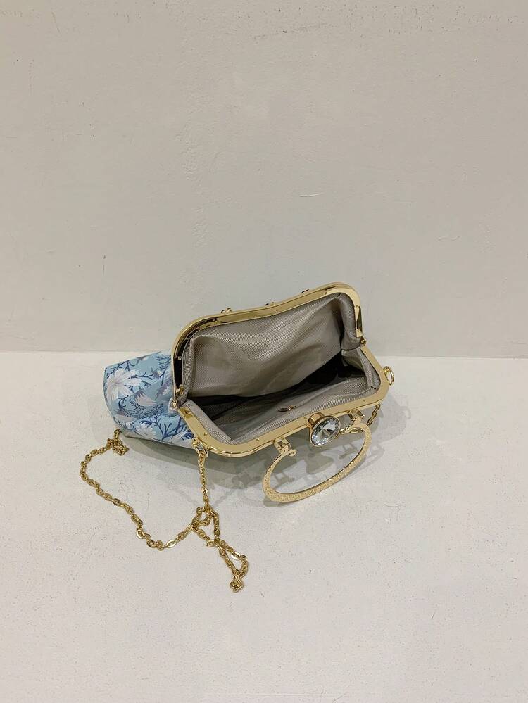 תיק ילקוט בינוני ידית עליונה בדוגמת פרחים - כחול - ראה 5