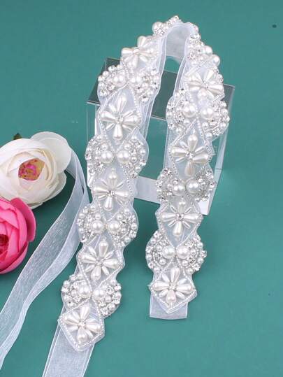 1pc Women Rhinestone & Faux Pearl Decor Glamorous Bridal Belt For Wedding Party Royal Halloween