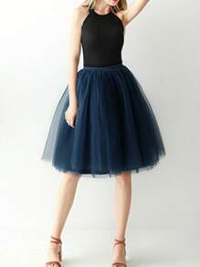 1 件百搭松紧腰带薄纱裙衬裙，女士/女孩，洛丽塔连衣裙衬裙，芭蕾舞裙，65 厘米，浪漫时尚，非常适合日常穿着和角色扮演秋季女性服装 - 藏蓝色 - 查看 1