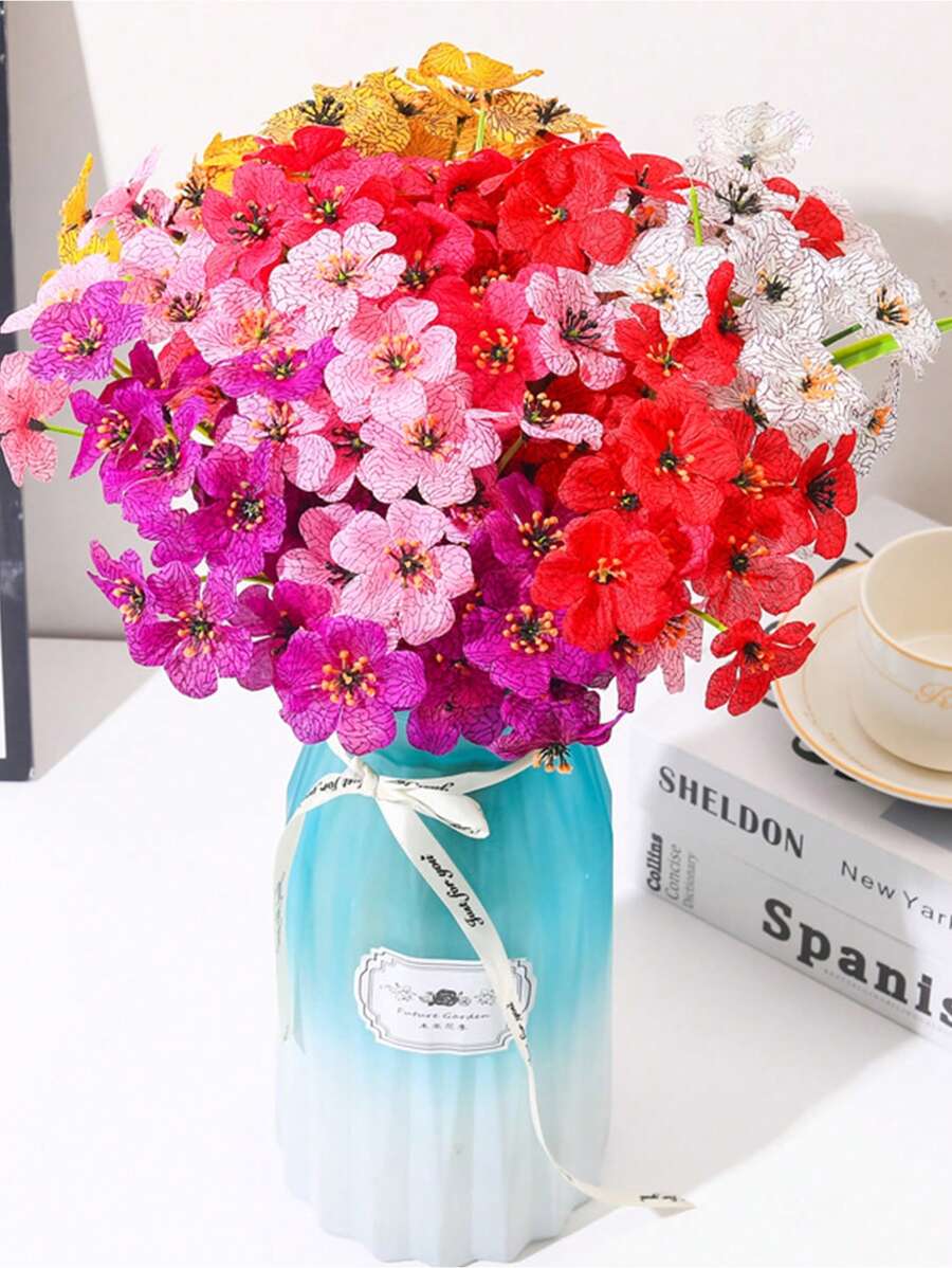 1入組塑料人造花花束現代婚禮用人造花束家居裝飾 - 白色 - 查看 1