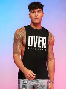 FeverCity 男士棉质字母图案无袖背心，适合狂欢装、外出、男友礼物