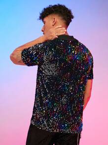 FeverCity Men Sequin Decor Polo Shirt