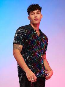 FeverCity Men Sequin Decor Polo Shirt