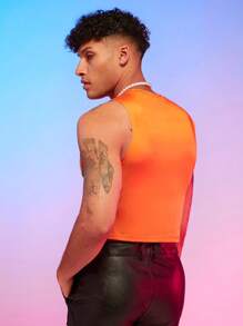 FeverCity Hombres Top tank crop mapa de calor corporal con estampado - Naranja - Ver 2