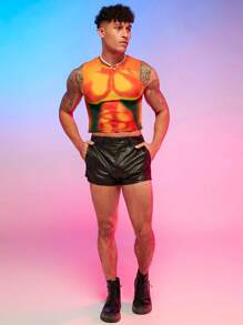 FeverCity Hombres Top tank crop mapa de calor corporal con estampado - Naranja - Ver 5