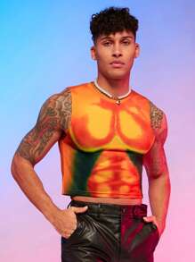 FeverCity Hombres Top tank crop mapa de calor corporal con estampado - Naranja - Ver 6