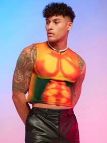 FeverCity Hombres Top tank crop mapa de calor corporal con estampado - Naranja - Ver 7