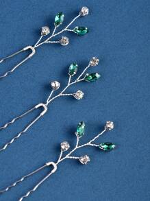 3 Cái Phụ Nữ Rhinestone Trang Trí Thời Trang Tóc Cô Dâu Pin Để Trang Trí Tóc - màu xanh lá - Xem 2