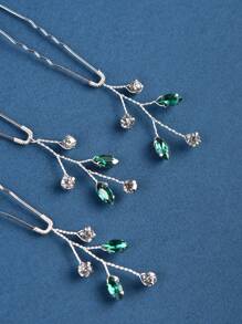 3 Cái Phụ Nữ Rhinestone Trang Trí Thời Trang Tóc Cô Dâu Pin Để Trang Trí Tóc - màu xanh lá - Xem 4