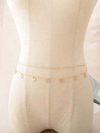 2入組女士蝴蝶墜飾時尚鏈條腰帶適用於日常