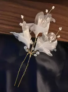1pc Elegant Butterfly Petals Shaped U-Clip Bridal Hairpin With Pearl, Ideal For Weddings/Parties/Gifts Valentine's Day Accessories - White - View 2