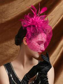 件裝迷人帽子女式服裝茶會帽子肯塔基德比環羽毛花式帽子婚禮教堂哈斯奇納頭帶和夾子 - 玫紅色 - 查看 3