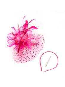 件裝迷人帽子女式服裝茶會帽子肯塔基德比環羽毛花式帽子婚禮教堂哈斯奇納頭帶和夾子 - 玫紅色 - 查看 4