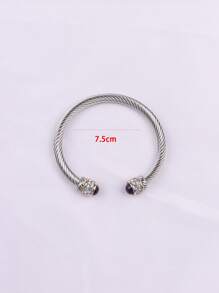 歐美風格不銹鋼袖口手鐲配天然石絞線可調節袖口鈦鋼手鍊 - 彩色 - 查看 4