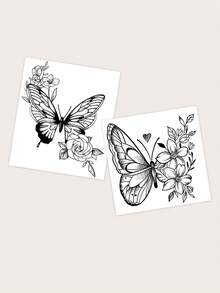2sheets Butterfly Pattern Tattoo Sticker - Black - View 4