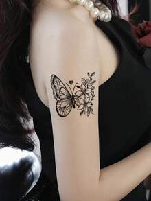 2sheets Butterfly Pattern Tattoo Sticker - Black - View 5
