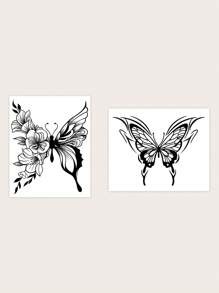 2pcs Butterfly Trail Temporary Tattoo Sticker For Women, Suitable For Arms - Black - View 2