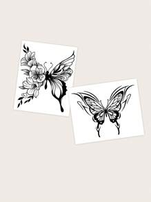 2pcs Butterfly Trail Temporary Tattoo Sticker For Women, Suitable For Arms - Black - View 3
