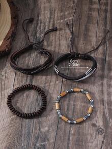 4pcs/set Western Style Multilayer PU Bracelet With Beads For DIY Combination, Adjustable Men's Jewelry Accessories - Multicolor - View 2