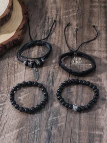 1set Western Style Multi-Layer Adjustable PU Beaded Bracelet DIY Combo Set Men's Jewelry Accessories - Multicolor - View 2